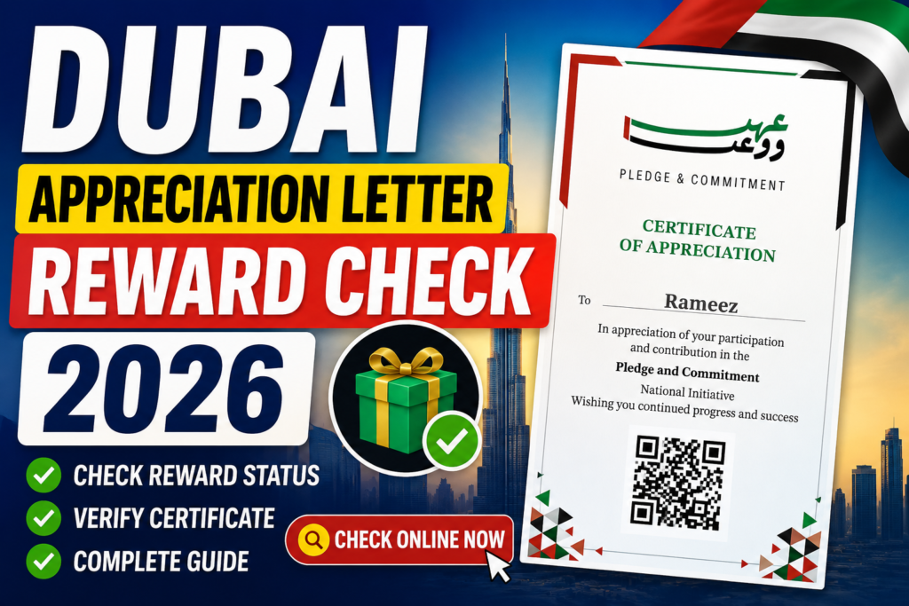 Dubai appreciation certificate and reward check