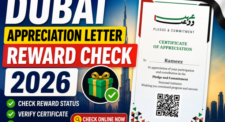 Dubai appreciation certificate and reward check